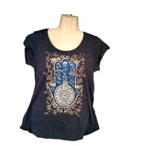 lucky brand t-shirt women's small blue silver hamsa graphic soft lightweight nwt